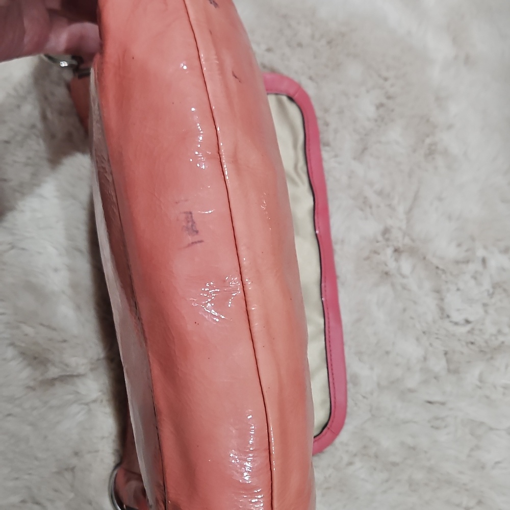 AI IS Coach Kristin Coral Pink Patent Leather Shoulder Bag with Silver Hardware - Picture 3 of 6